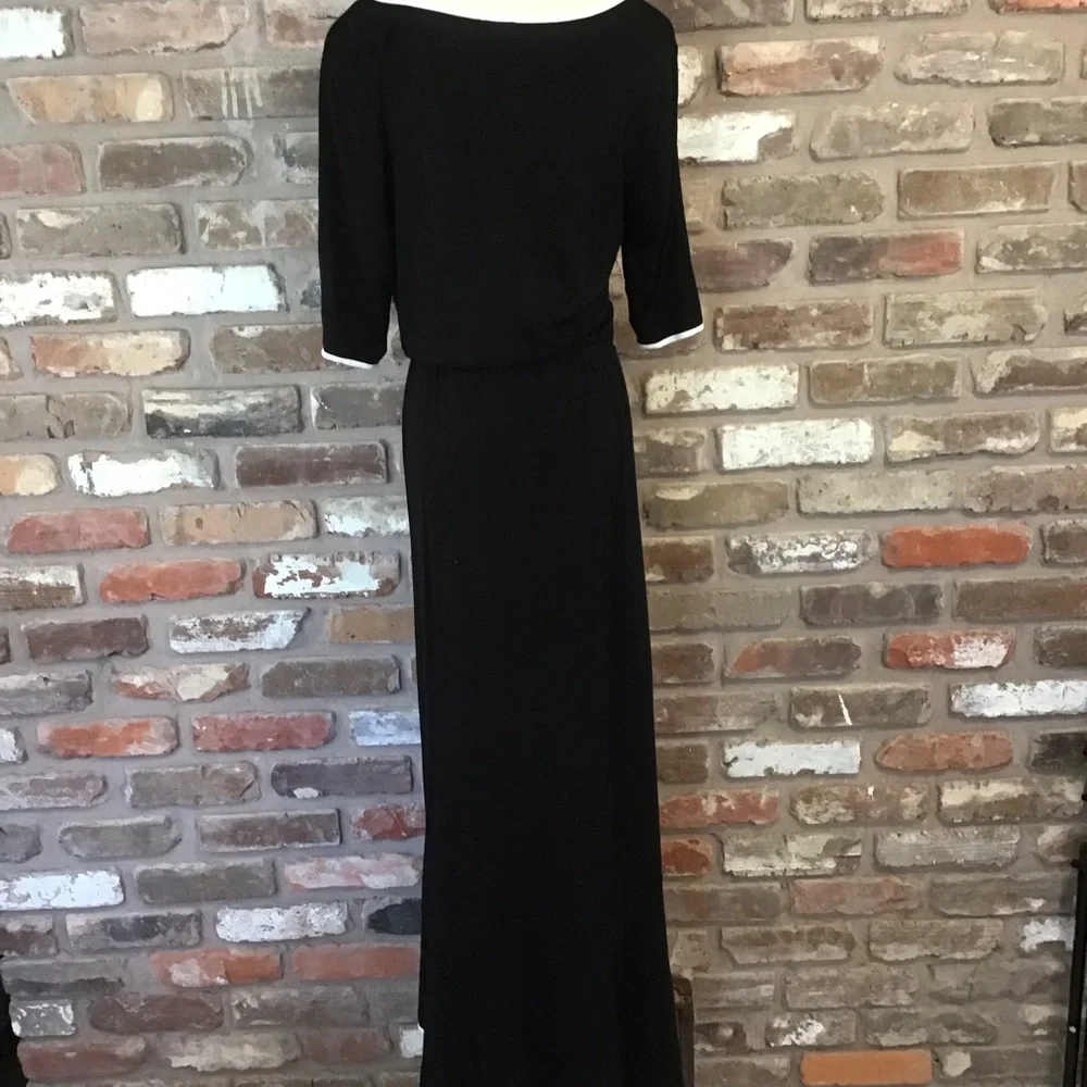 SPENSE Women's Black with White Piping Trim 3/4 Sleeve Asymmetrical Dress L - Picture 3 of 6